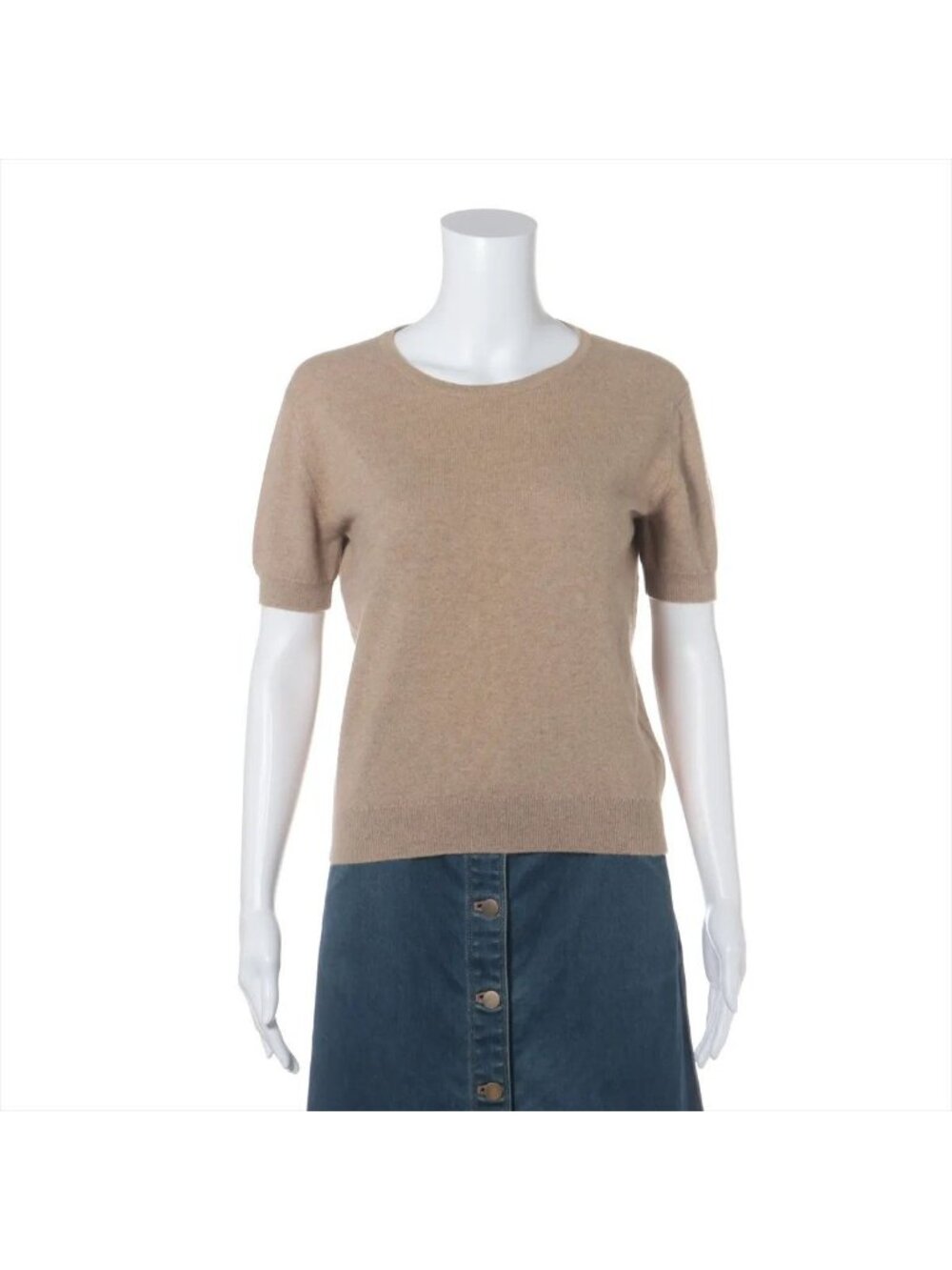 Chanel 97 Cashmere 100% Short Sleeve Knit Top Beige Sweater 44